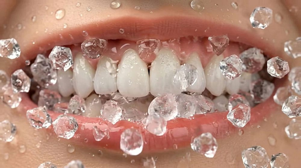 3D medical simulation of micro-cracks in human teeth enamel caused by chewing ice