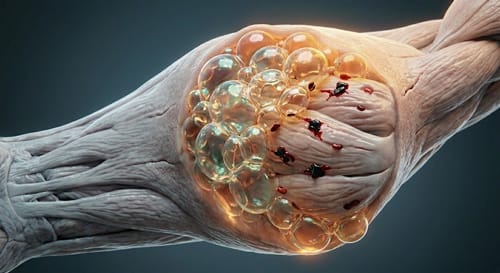 3D medical micro-sculpt showing the 'marshmallow effect' of body fluids boiling into gas, causing severe soft tissue swelling and skin mesh stretch under space decompression in a vacuum