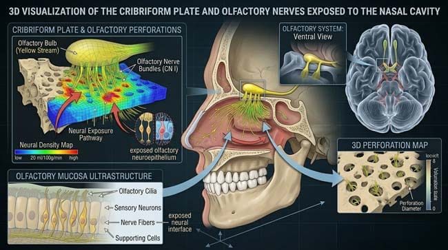 3D visualization of the Cribriform Plate and olfactory nerves exposed to the nasal cavity