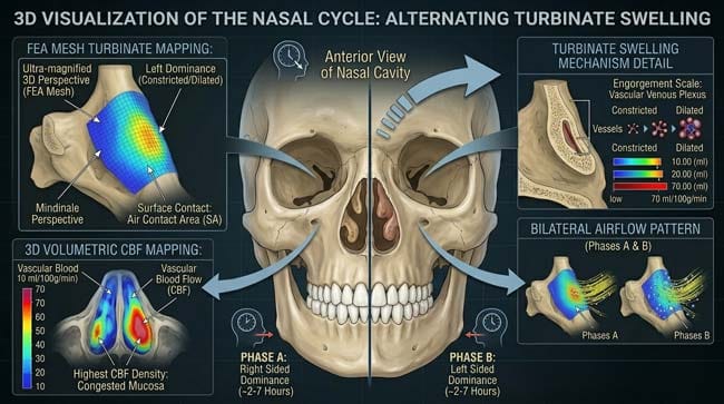 D model of the Nasal Cycle showing the alternating swelling of turbinates.