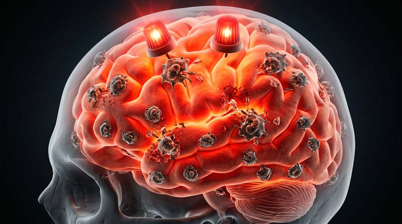 3D medical animation illustrating sleep deprivation brain eating itself through microglial activation.