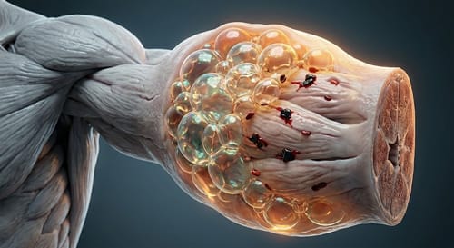 3D medical simulation of ebullism in space showing rapid soft tissue swelling and boiling of body fluids under the skin