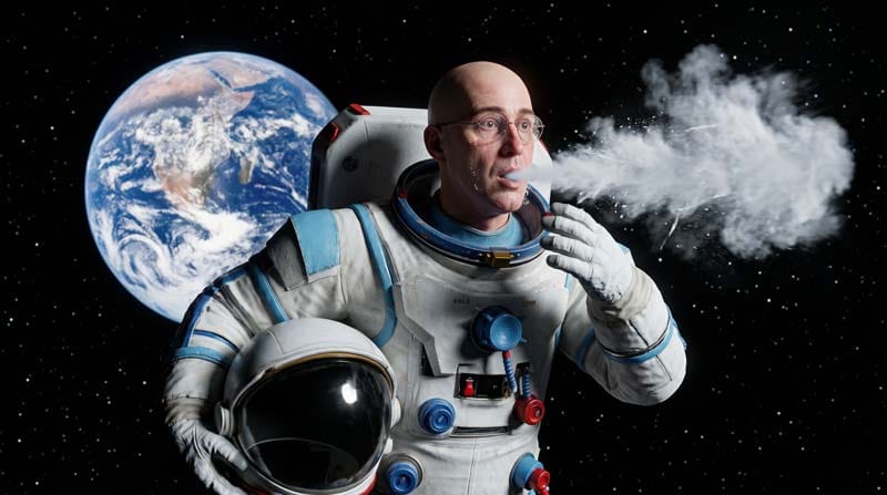 WhatIfBody3D simulation showing the critical threat to space survivability if an astronaut removes their helmet, including hypoxia and ebullism