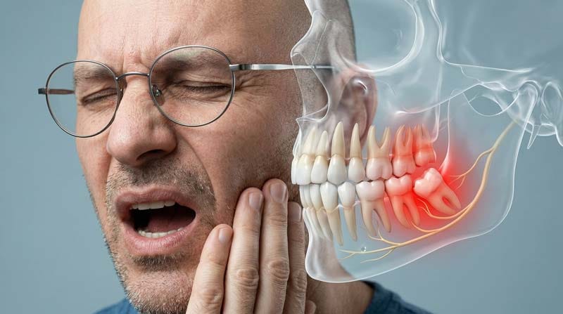 3D visualization of wisdom teeth nerve damage and impacted molar risks.